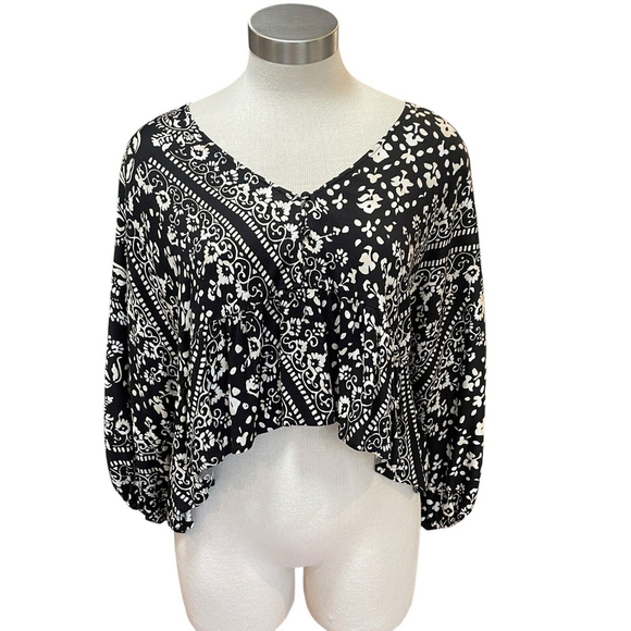 NWT Saltwater Luxe Top Madaris Ruffle Printed Black White Oversized Sz. S - Picture 4 of 10